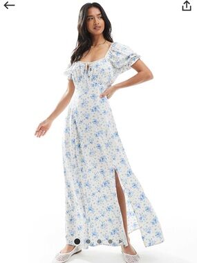 Miss Selfridge Blue Ditsy Floral Maxi Dress with Side Slit